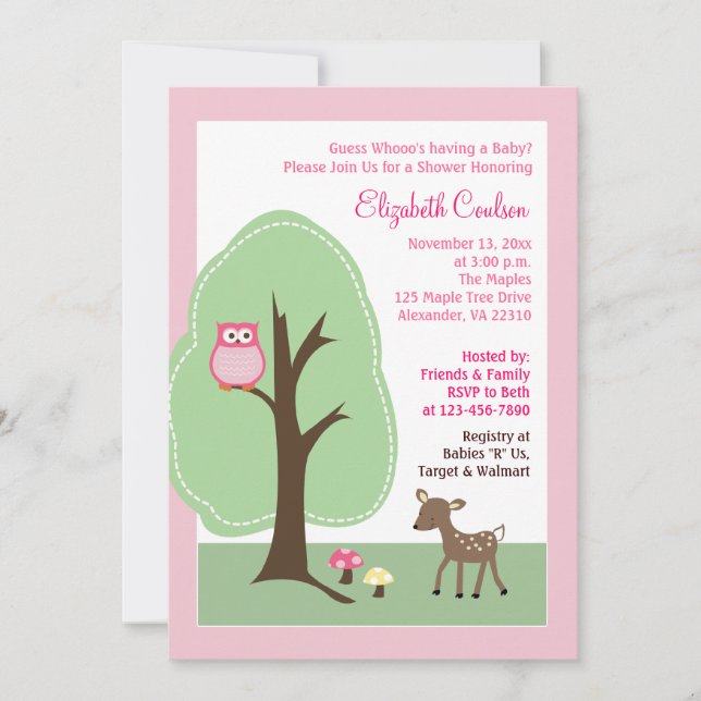 Invitación de Baby Shower a los venados forestales (Anverso)