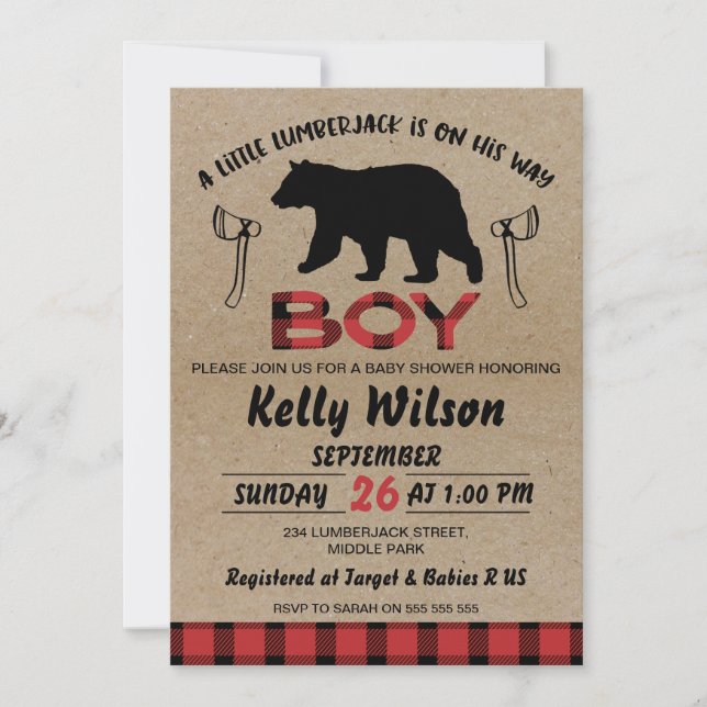 Invitación de Baby Shower a Lumberjack (Anverso)