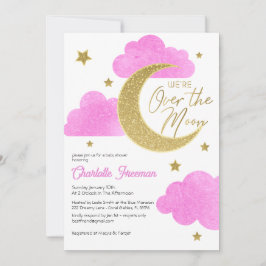 Invitación de Baby Shower a Luna y Estrellas Rosad