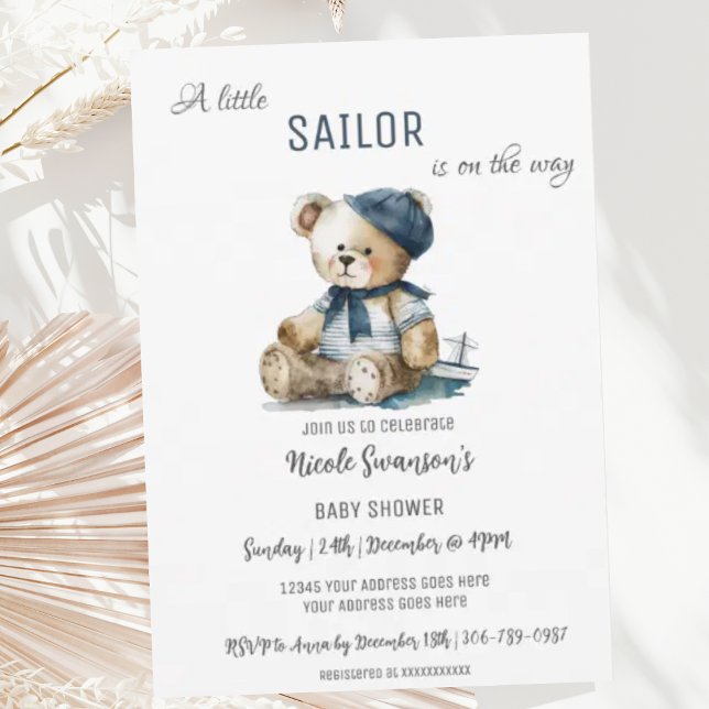 Invitación de Baby Shower a marinero Nautical Bear (Subido por el creador)
