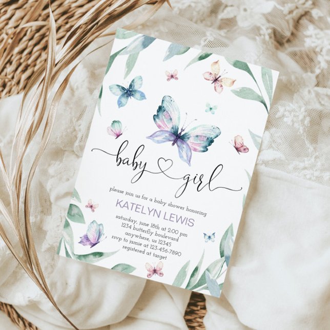 Invitación de Baby Shower a mariposa para un Chica (Subido por el creador)