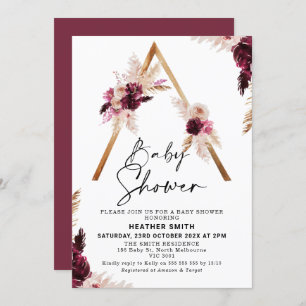 Invitación de Baby Shower a Maroon Boho Pampas