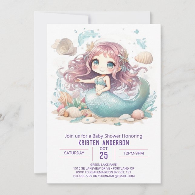 Invitación de Baby Shower a Mermaid Wonders (Anverso)