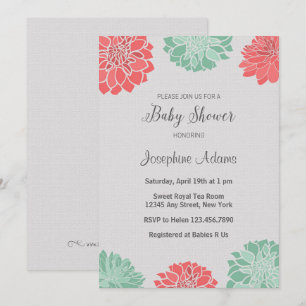 Invitación de Baby Shower a Mint y Coral Dahlia