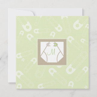 Invitación de Baby Shower a Monograma Diaper y Pin