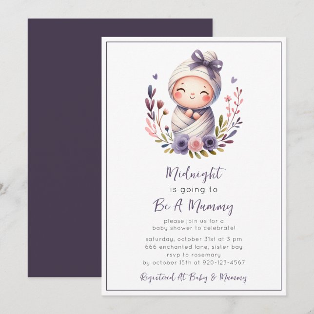Invitación de Baby Shower a Mummy Halloween (Anverso / Reverso)