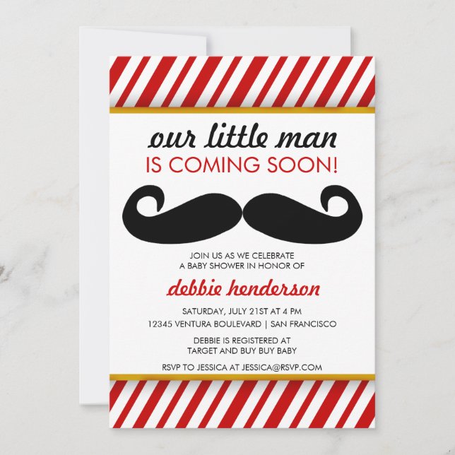 Invitación de Baby Shower a Mustache (Anverso)