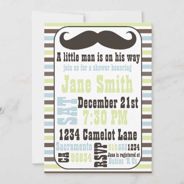 Invitación de Baby Shower a Mustache (Anverso)