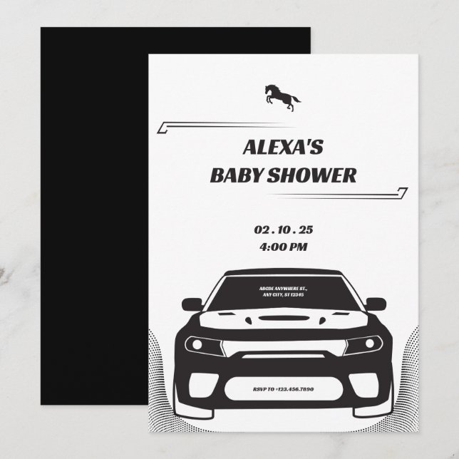 Invitación de Baby Shower a Mustang Car en blanco  (Anverso / Reverso)