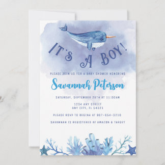 Invitación de Baby Shower a Narwhal Under the Sea