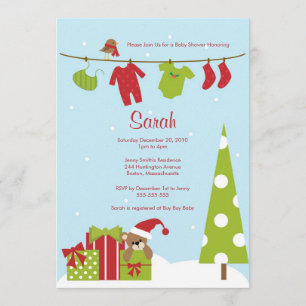 Invitación de Baby Shower a Navidades Clothesline