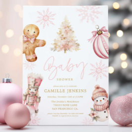 Invitación de Baby Shower a Navidades rosados para