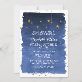 Invitación de Baby Shower a Navy Blue Sky y Golden