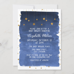 Invitación de Baby Shower a Navy Blue Sky y Golden