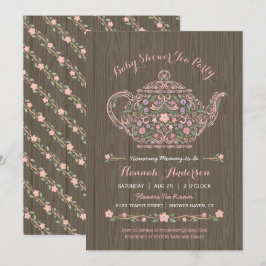 Invitación de Baby Shower a niña Elegante Tetera d