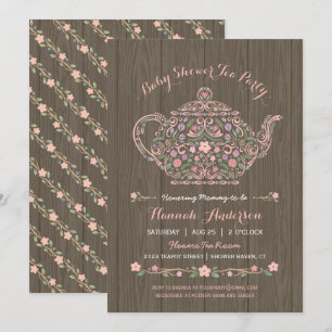Invitación de Baby Shower a niña Elegante Tetera d