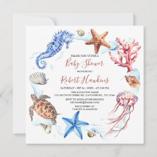 Invitación de Baby Shower a Ocean Animals Under th