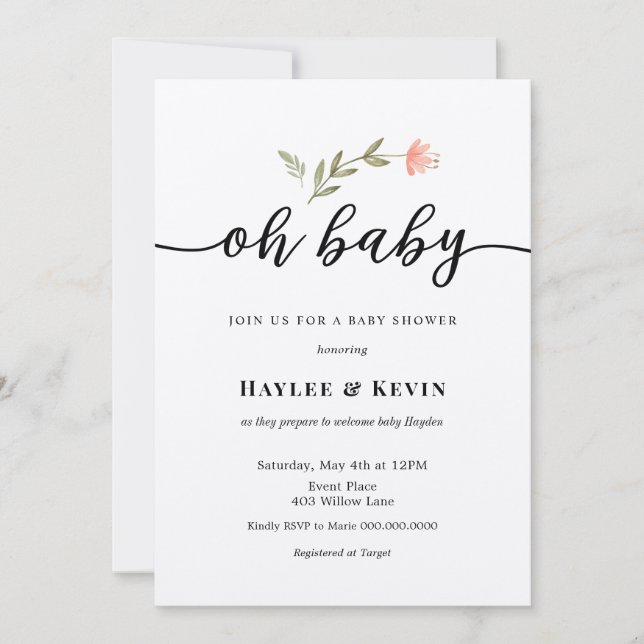 Invitación de Baby Shower a "Oh Baby" (Anverso)