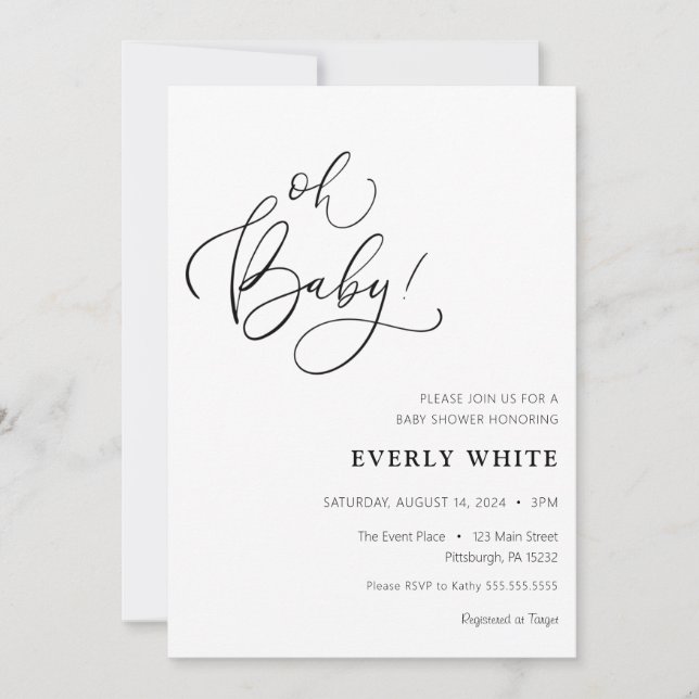 Invitación de Baby Shower a "Oh Baby" (Anverso)