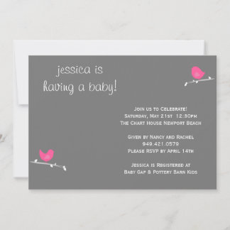 Invitación de Baby Shower a Pájaros Rosa