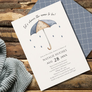 Invitación de Baby Shower a Paraguas Azules y Lluv