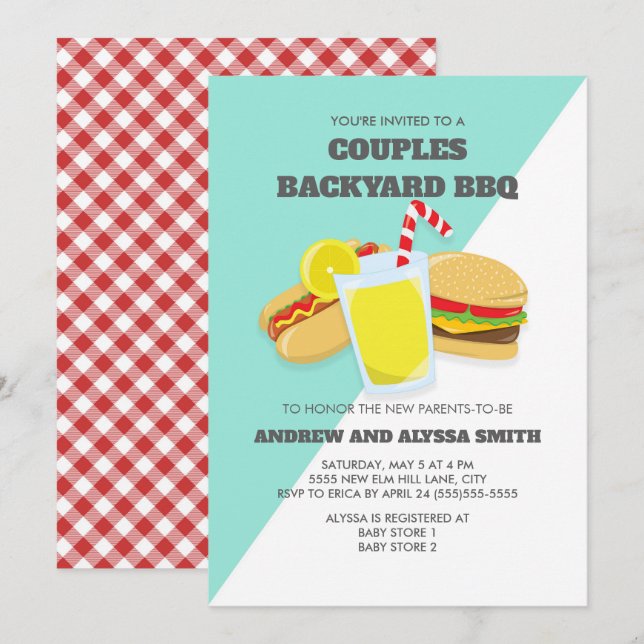Invitación de Baby Shower a parejas de barbacoa de (Anverso / Reverso)