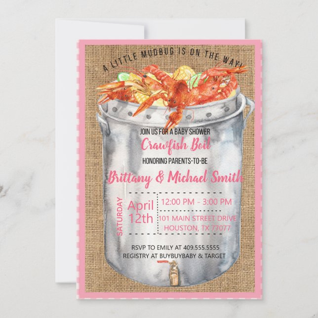 Invitación de Baby Shower a Parejas de Crawfish Ro (Anverso)
