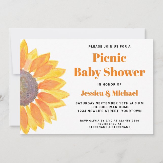 Invitación de Baby Shower a parejas de picnic con  (Anverso)