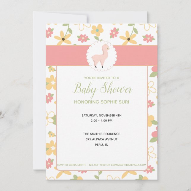 Invitación de Baby Shower a pequeña llamada rosada (Anverso)