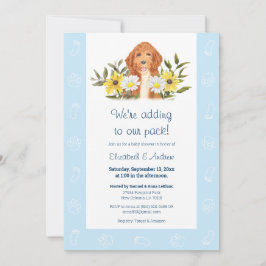 Invitación de Baby Shower a Perro dorado azul