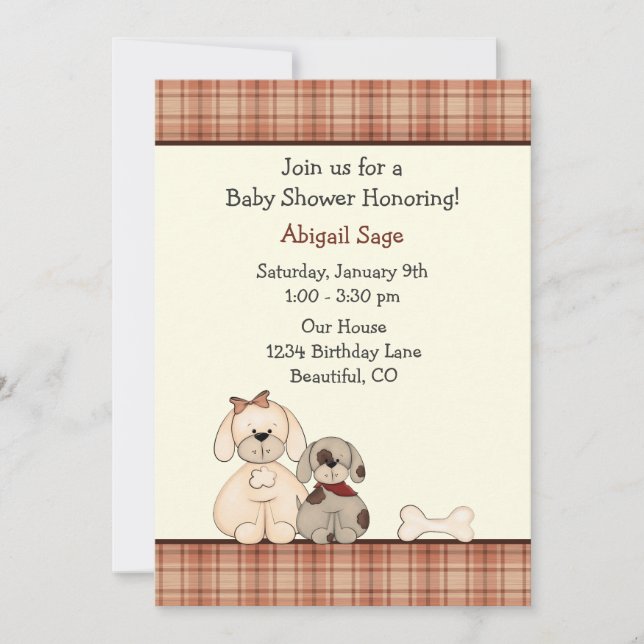 Invitación de Baby Shower a perros copiosos para n (Anverso)