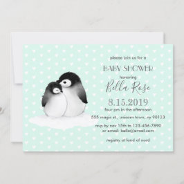 Invitación de Baby Shower a Pingüinos de Color Gri