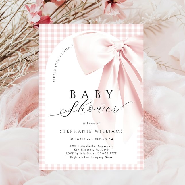 Invitación de Baby Shower a Pink Bow Gingham Arch (Subido por el creador)