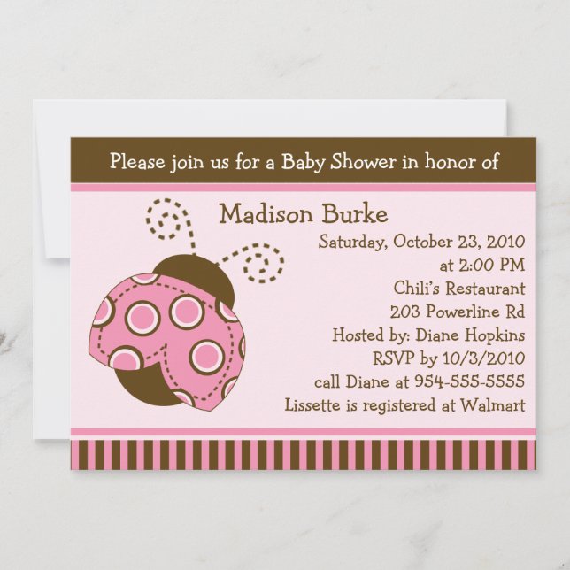 Invitación de Baby Shower a Pink & Brown Mod Ladyb (Anverso)