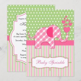 Invitación de Baby Shower a Pink Gingham Elephant