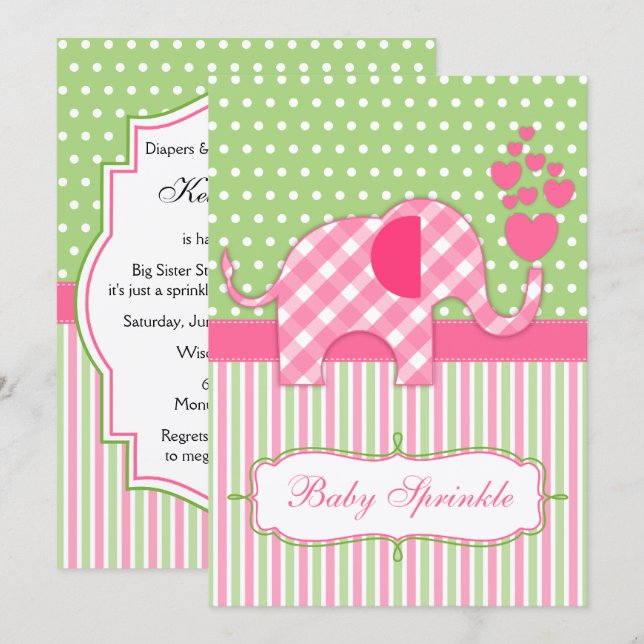Invitación de Baby Shower a Pink Gingham Elephant (Anverso / Reverso)
