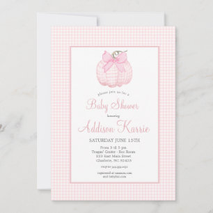 Invitación de Baby Shower a Pink Gingham Pumpkin