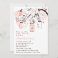 Invitación de Baby Shower a Pink Mason Jars & Love