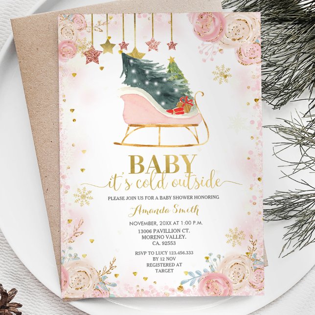 Invitación de Baby Shower a Pink Sleigh Floral (Subido por el creador)