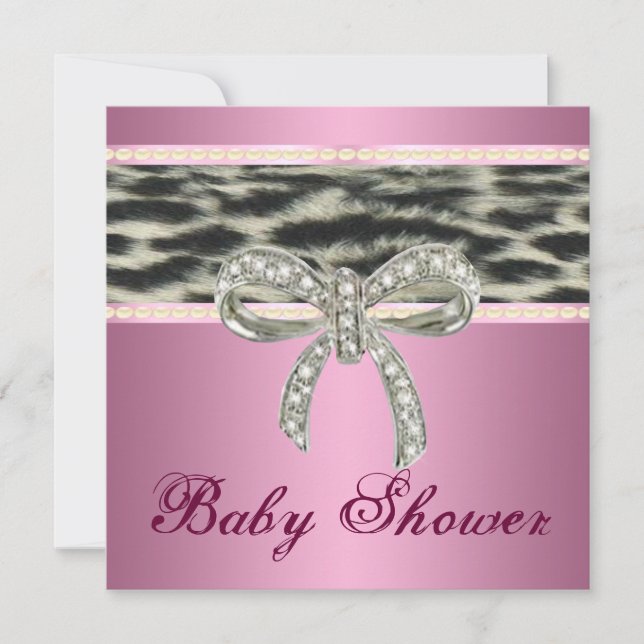 Invitación de Baby Shower a Pink Snow Leopard Diam (Anverso)