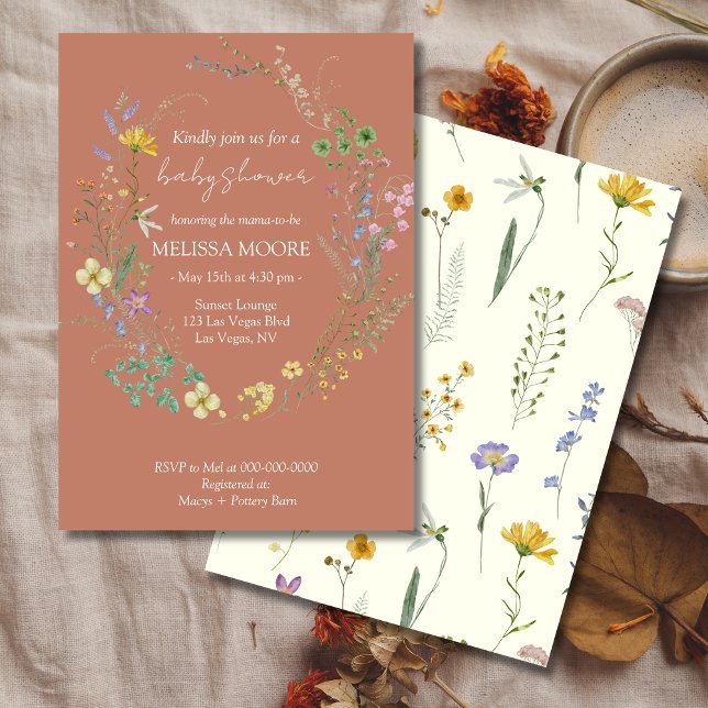 Invitación de Baby Shower a Pink Wildflower Boho (Subido por el creador)