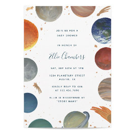 Invitación de Baby Shower a planetas pintados