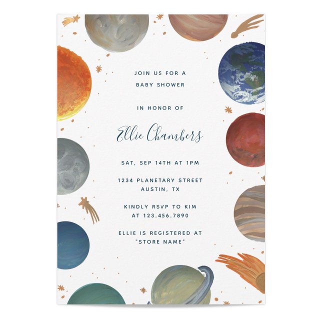 Invitación de Baby Shower a planetas pintados (Subido por el creador)