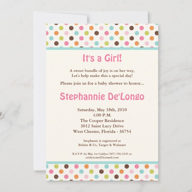 Invitación de Baby Shower a Pok de punto de polka  (Anverso)