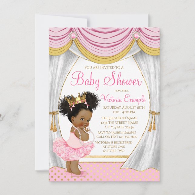 Invitación de Baby Shower a Princesa de Oro Rosa (Anverso)