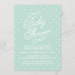 Invitación de Baby Shower a puntos de polka verde 