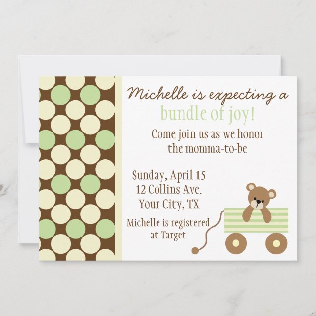 Invitación de Baby Shower a puntos neutros de polk (Anverso)