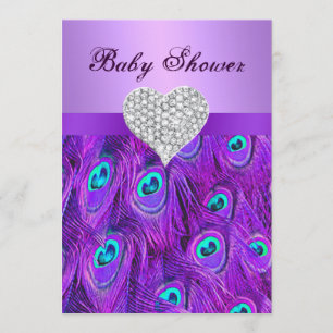 Invitación de Baby Shower a Purple Peacock Diamond