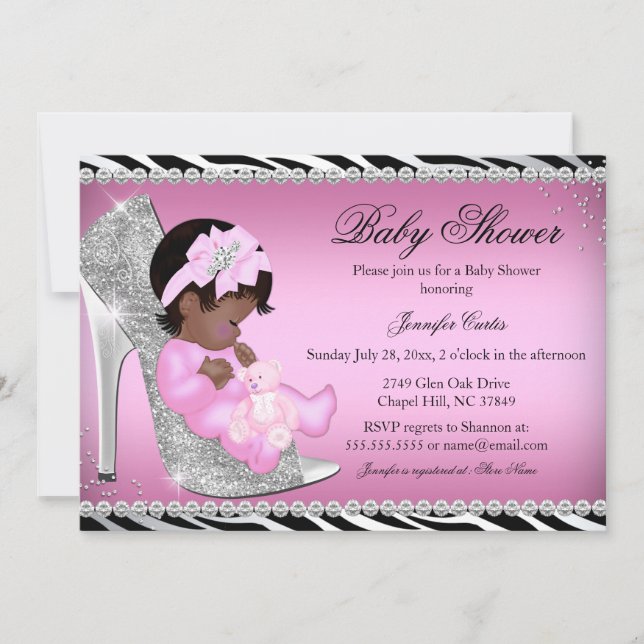 Invitación de Baby Shower a purpurina Shoe & Baby  (Anverso)