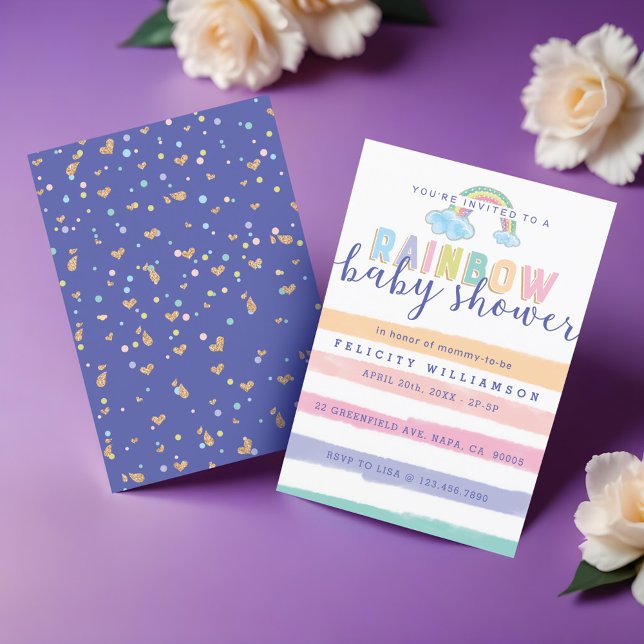 Invitación de Baby Shower a rayas de arcoiris de c (Watercolor Rainbow Stripes Baby Shower Invitation)